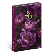 Határidőnapló mágnessel záródó REALSYSTEM 110x160mm heti sárga lapos Purple flowers 2026.