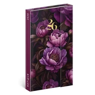 Határidőnapló mágnessel záródó REALSYSTEM 130x210mm heti sárga lapos Purple flowers 2026.