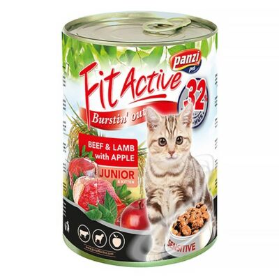 Állateledel konzerv PANZI FitActive junior macskának marha- és bárányhússal 415 g