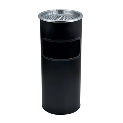 Szemetes hamutartóval tűzálló kültéri fém fekete 25x58cm