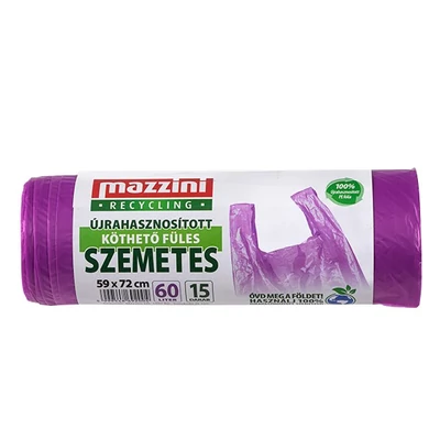 Szemeteszsák MAZZINI 60L újrahasznosított köthető füles 15 darabos