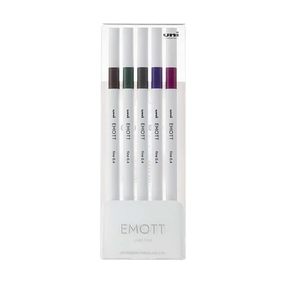 Tűfilc UNI EMOTT 5 darabos 0,4mm (sötétbarna, khaki,  szürke, lila, ametiszt)