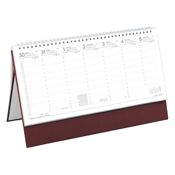 Asztali naptár kép nélküli TOPTIMER T051 álló fehér lapos bordó 2026.