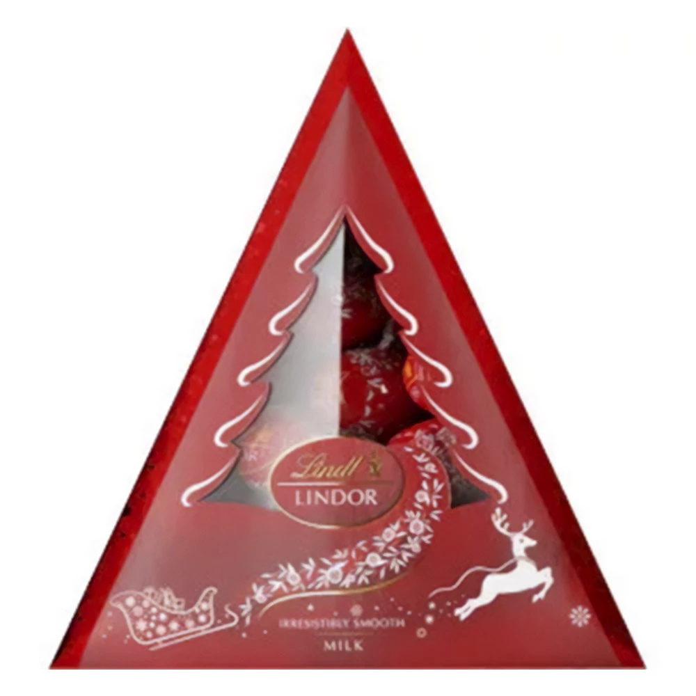 Csokoládé LINDT Lindor tejcsokoládé golyók piros karácsonyi díszdobozban 125 g