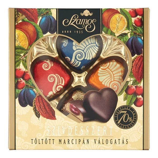 Csokoládé SZAMOS Töltött szívdesszert díszdoboz 50 g