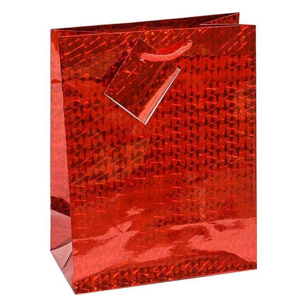 Dísztasak CREATIVE Special Hologram M 18x23x10 cm egyszínű piros sodort füles