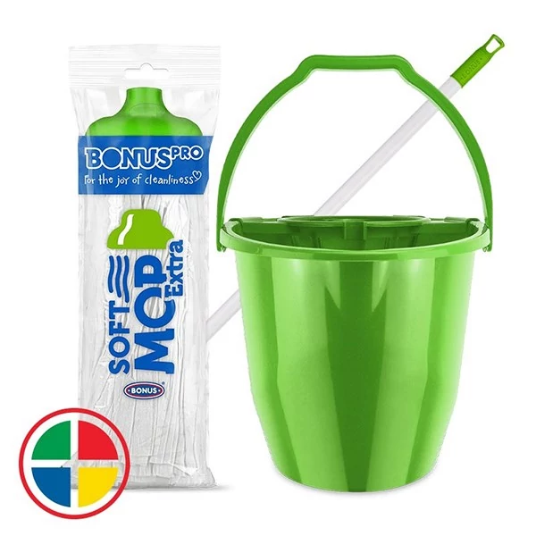 Felmosó szett BONUS extra vödör 11L+ 120cm nyél + softmop pótfej zöld