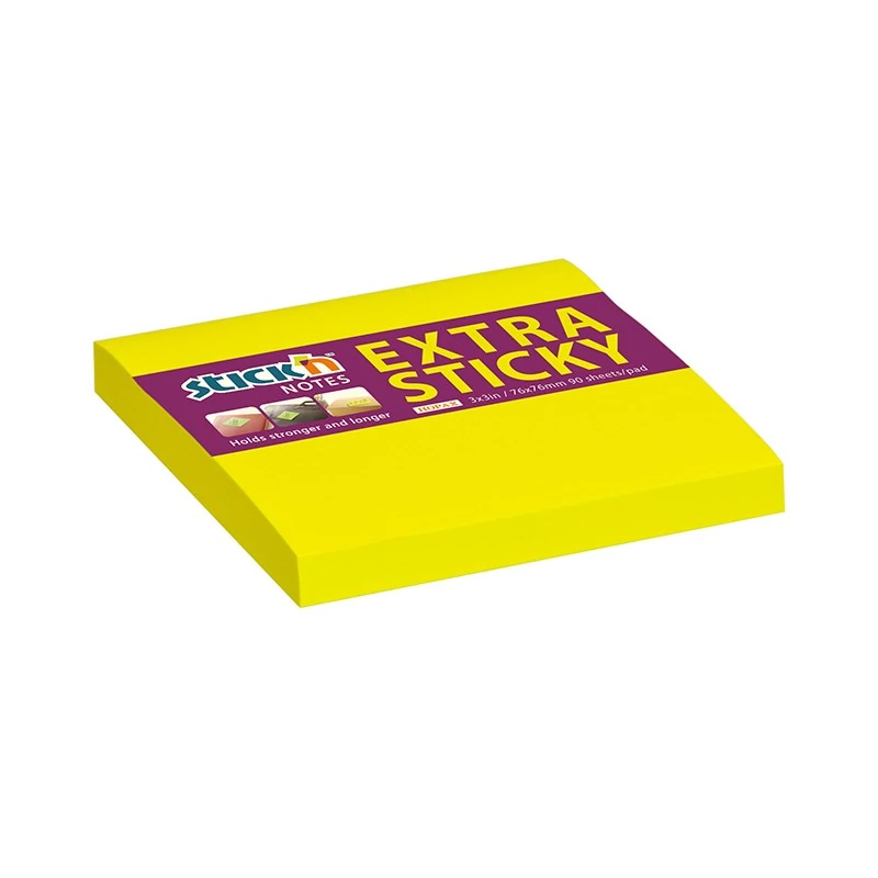 Öntapadós jegyzettömb STICK`N extra erős 76x76mm neon sárga 90 lap