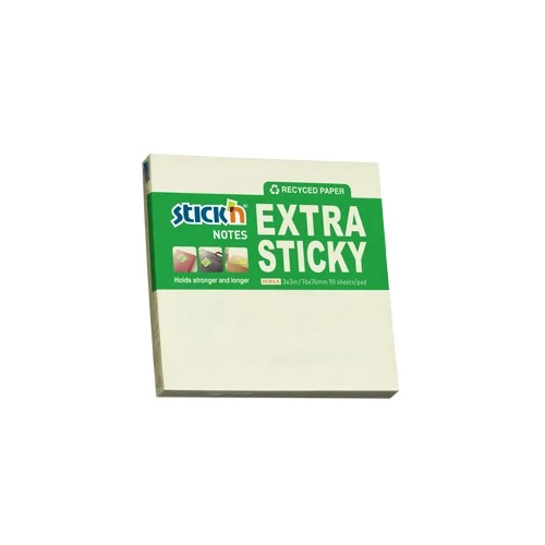Öntapadós jegyzettömb STICK`N extra erős 76x76mm újrahasznosított pasztell sárga 90 lap