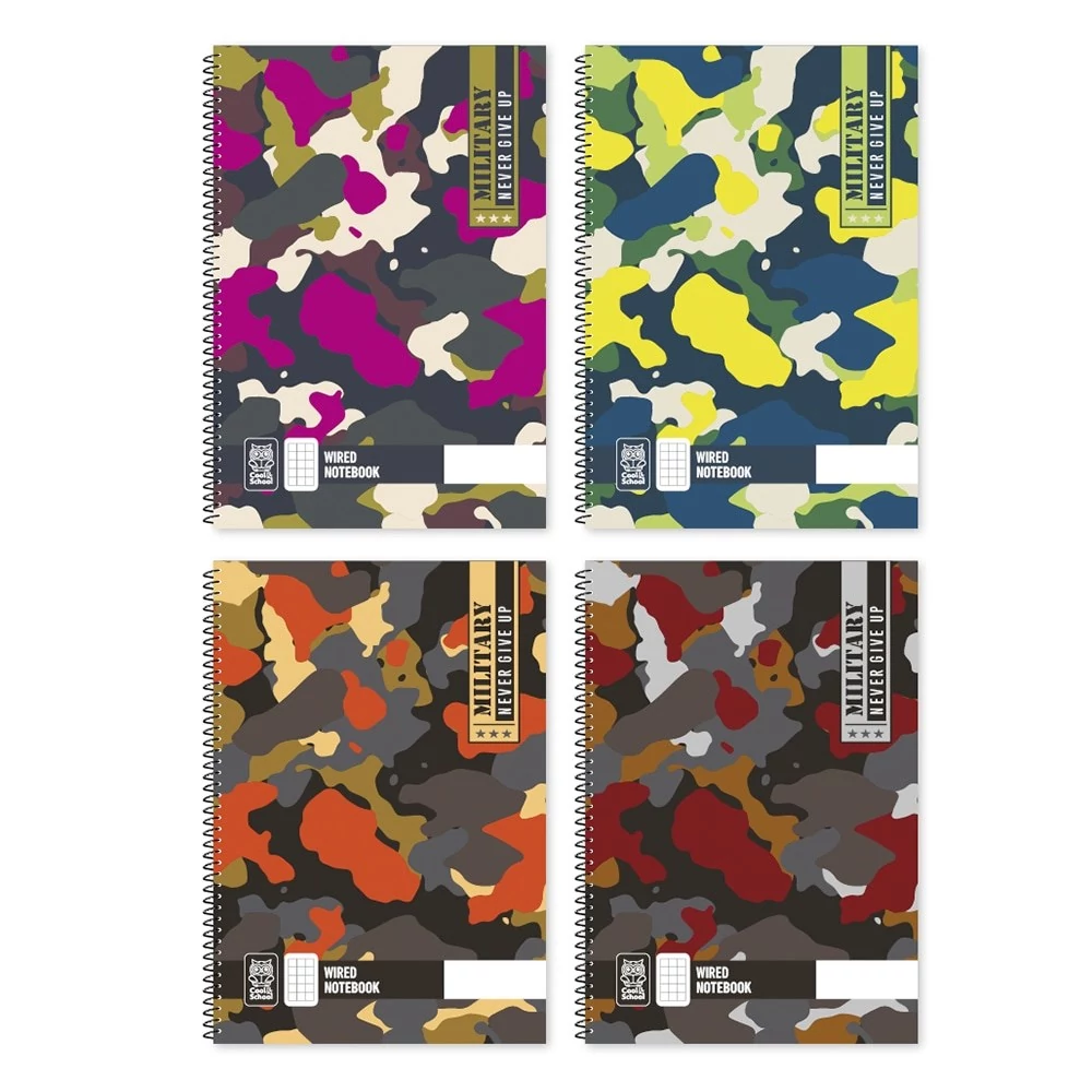 Spirálfüzet sima Military A/4 70 lapos vegyes minták