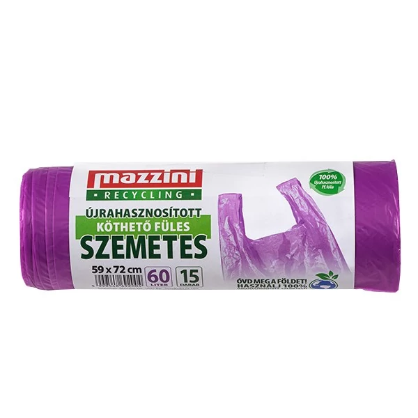 Szemeteszsák MAZZINI 60L újrahasznosított köthető füles 15 darabos