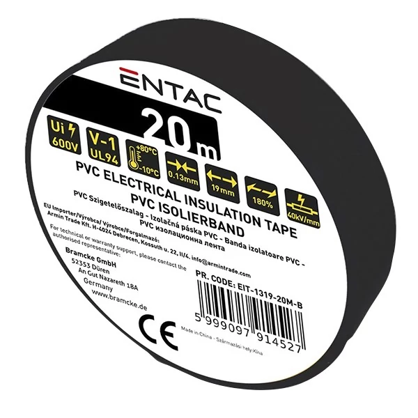 Szigetelőszalag ENTAC 19mmx20m fekete
