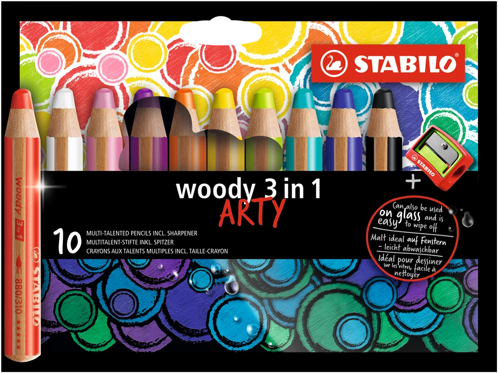 Színes ceruza STABILO Woody 3in1 hengeres vastag 10 darabos+hegyező
