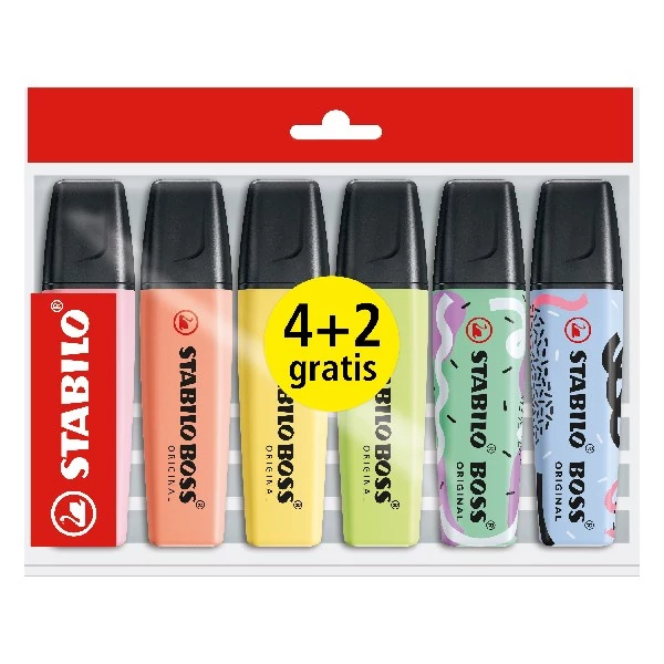 Szövegkiemelő STABILO Boss pasztell 4+2 darabos