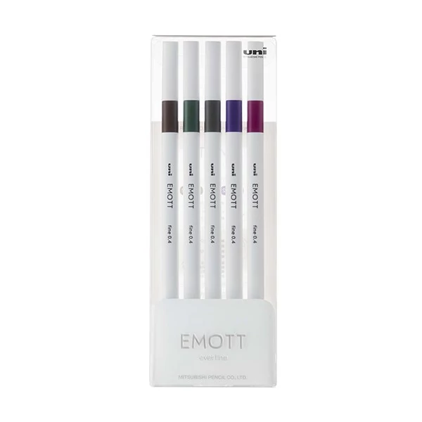 Tűfilc UNI EMOTT 5 darabos 0,4mm (sötétbarna, khaki,  szürke, lila, ametiszt)